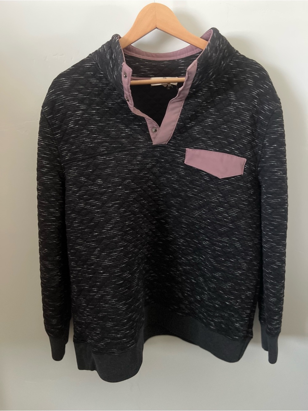 Women’s Black Marled Pullover Sweater with Pink Trim